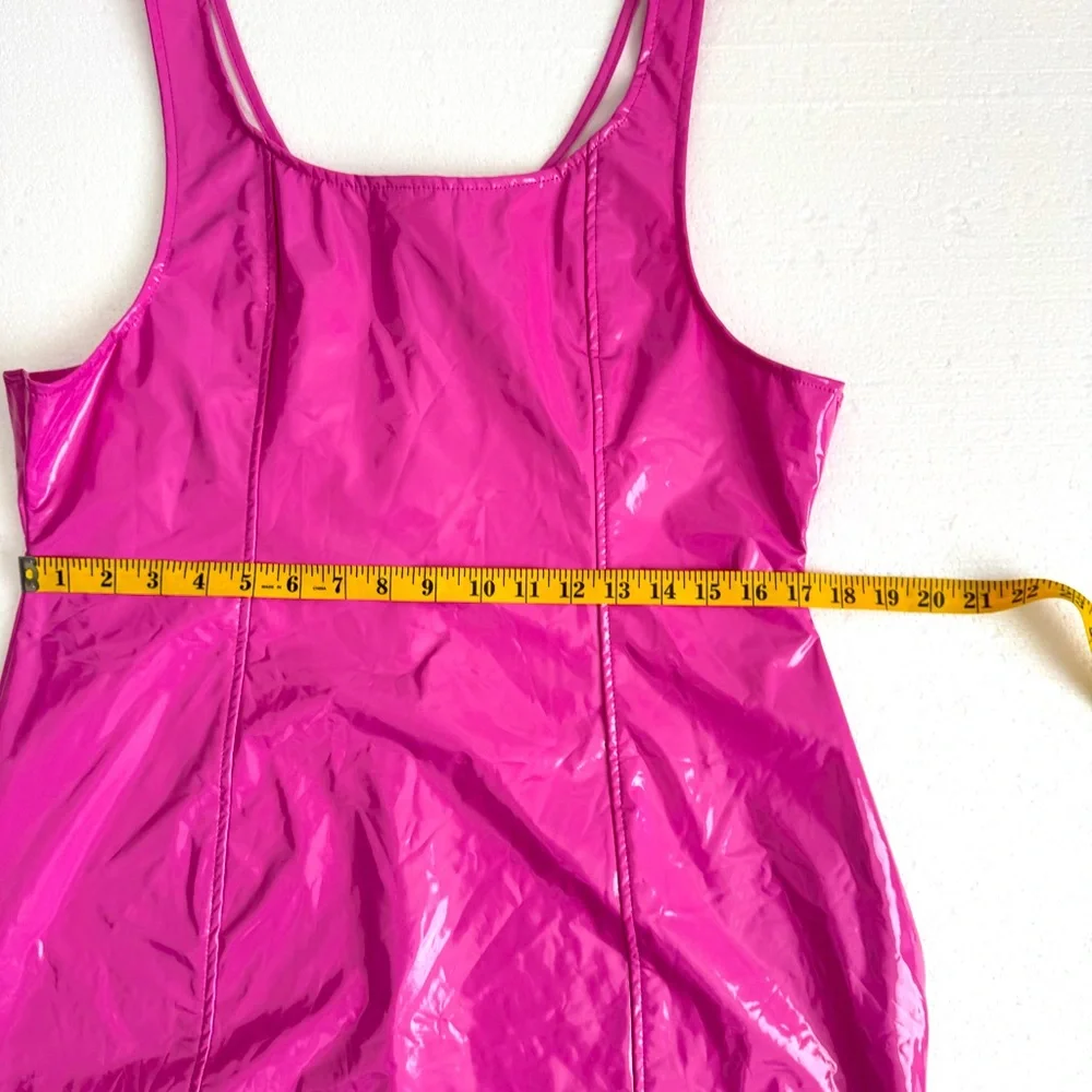 Barbie Pink Vinyl Scoop Neck Mini Dress NWOT - Picture 2 of 9